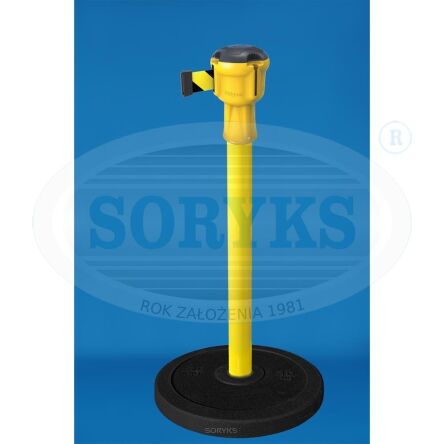 Słupek odgradzający z głowicą SKIPPER z taśmą żółto-czarną 9 m, podstawa z gumy